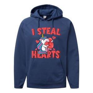 Valentine's Day I Steal Hearts Unicorn Love Cool Gift Performance Fleece Hoodie