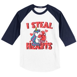 Valentine's Day I Steal Hearts Unicorn Love Cool Gift Baseball Sleeve Shirt