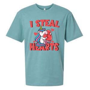 Valentine's Day I Steal Hearts Unicorn Love Cool Gift Sueded Cloud Jersey T-Shirt