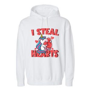 Valentine's Day I Steal Hearts Unicorn Love Cool Gift Garment-Dyed Fleece Hoodie