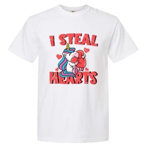 Valentine's Day I Steal Hearts Unicorn Love Cool Gift Garment-Dyed Heavyweight T-Shirt