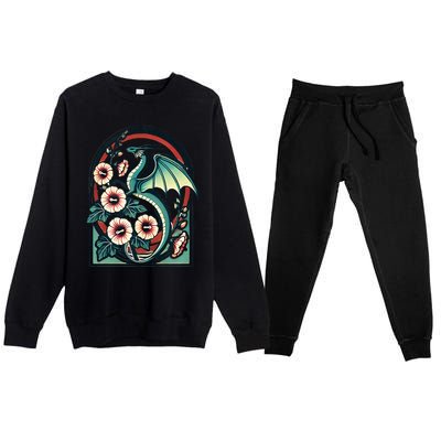 Vintage Dragon Illustration Dragon Lovers Premium Crewneck Sweatsuit Set