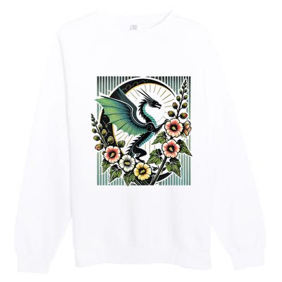 Vintage Dragon Illustration Dragon Lovers Premium Crewneck Sweatshirt