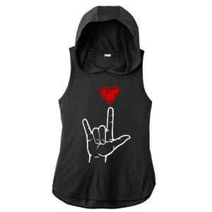 Valentines Day I Love You Hand Sign Asl Ladies PosiCharge Tri-Blend Wicking Draft Hoodie Tank