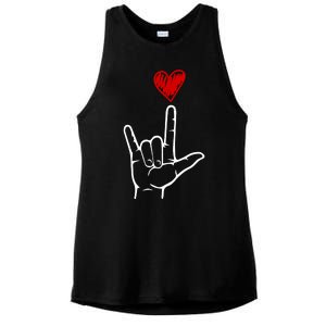 Valentines Day I Love You Hand Sign Asl Ladies PosiCharge Tri-Blend Wicking Tank