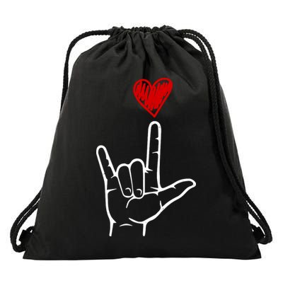 Valentines Day I Love You Hand Sign Asl Drawstring Bag