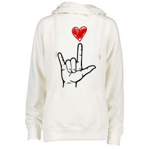 Valentines Day I Love You Hand Sign Asl Womens Funnel Neck Pullover Hood