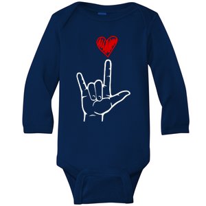 Valentines Day I Love You Hand Sign Asl Baby Long Sleeve Bodysuit