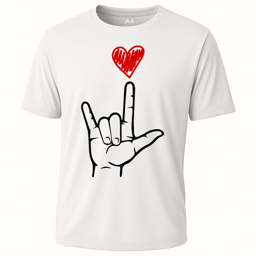Valentines Day I Love You Hand Sign Asl Cooling Performance Crew T-Shirt