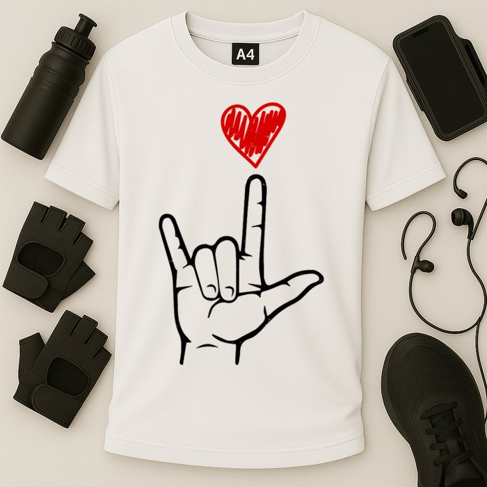 Valentines Day I Love You Hand Sign Asl Cooling Performance Crew T-Shirt