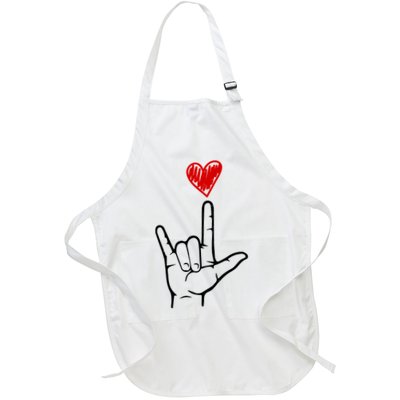 Valentines Day I Love You Hand Sign Asl Full-Length Apron With Pockets