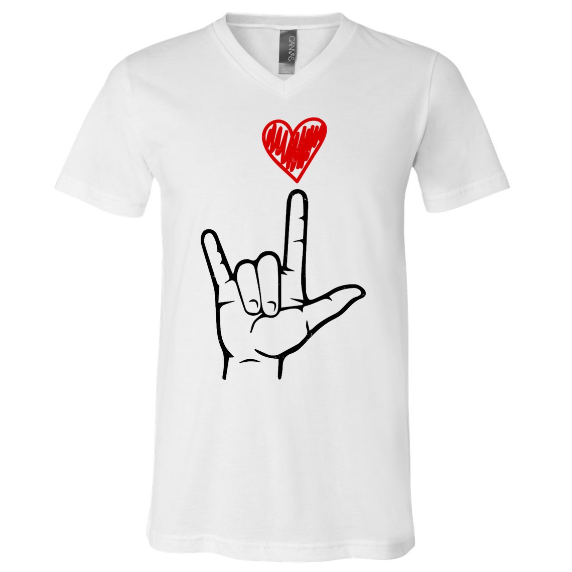 Valentines Day I Love You Hand Sign Asl V-Neck T-Shirt