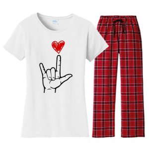 Valentines Day I Love You Hand Sign Asl Women's Flannel Pajama Set