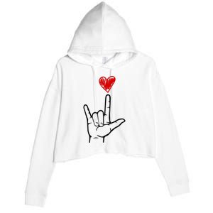 Valentines Day I Love You Hand Sign Asl Crop Fleece Hoodie