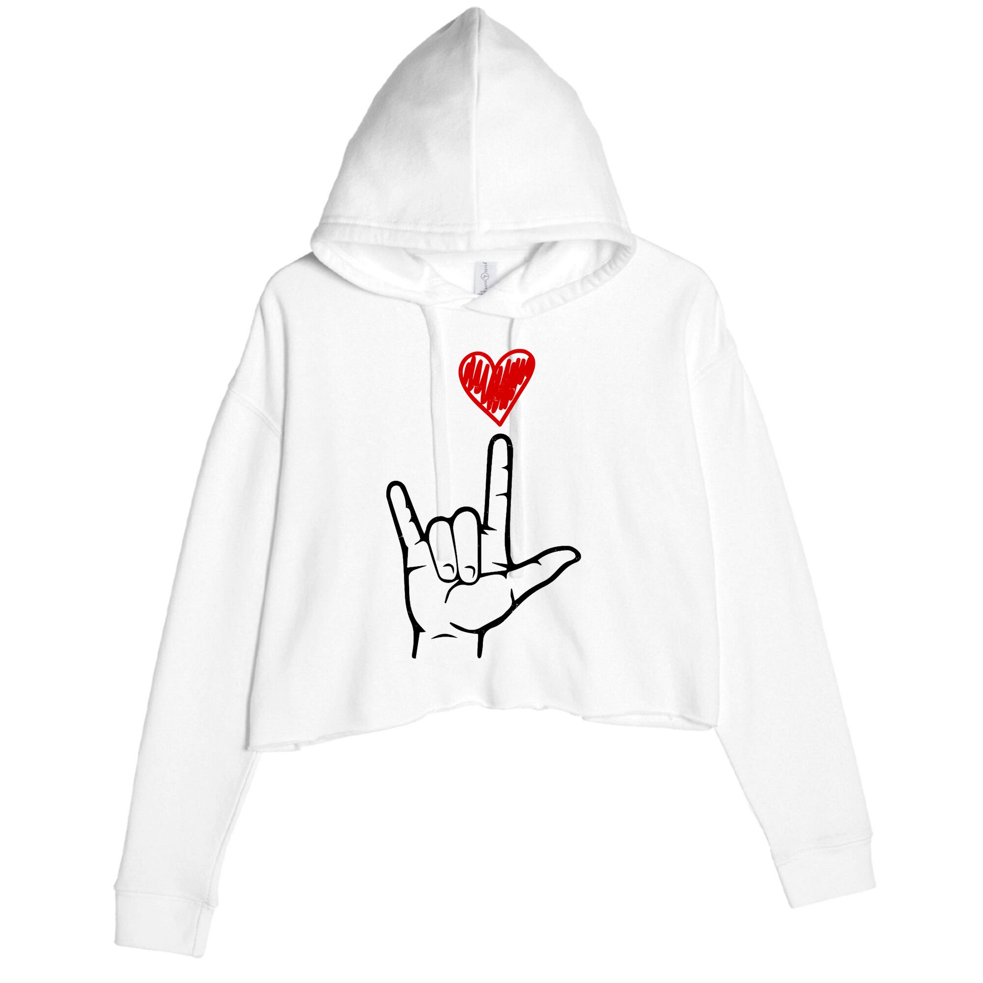 Valentines Day I Love You Hand Sign Asl Crop Fleece Hoodie