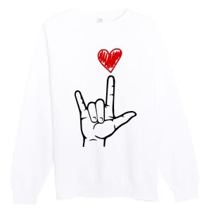 Valentines Day I Love You Hand Sign Asl Premium Crewneck Sweatshirt