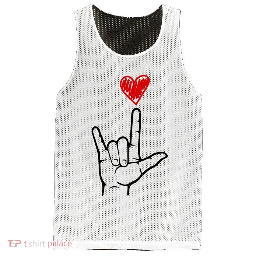 Valentines Day I Love You Hand Sign Asl Mesh Reversible Basketball Jersey Tank