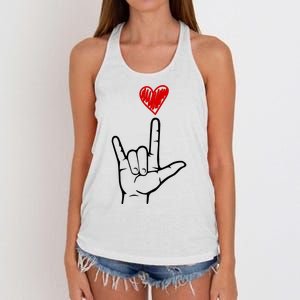 Valentines Day I Love You Hand Sign Asl Women's Knotted Racerback Tank