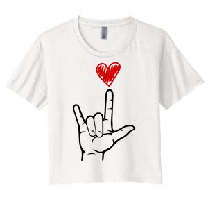 Valentines Day I Love You Hand Sign Asl Women's Crop Top Tee