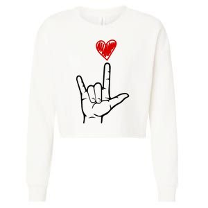 Valentines Day I Love You Hand Sign Asl Cropped Pullover Crew