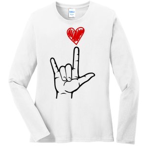 Valentines Day I Love You Hand Sign Asl Ladies Long Sleeve Shirt