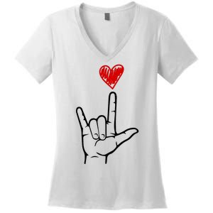 Valentines Day I Love You Hand Sign Asl Women's V-Neck T-Shirt