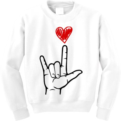 Valentines Day I Love You Hand Sign Asl Kids Sweatshirt