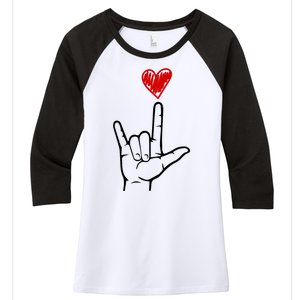 Valentines Day I Love You Hand Sign Asl Women's Tri-Blend 3/4-Sleeve Raglan Shirt