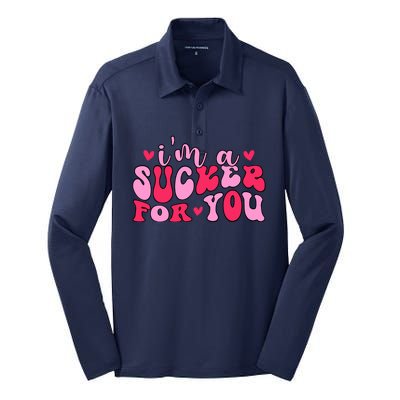 Valentines Day IM A Sucker For You Girlfriend Silk Touch Performance Long Sleeve Polo