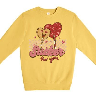 Valentine's Day Im A Sucker For You Heart Lollipops Xoxo Great Gift Premium Crewneck Sweatshirt