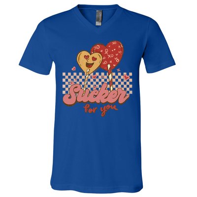 Valentine's Day Im A Sucker For You Heart Lollipops Xoxo Great Gift V-Neck T-Shirt