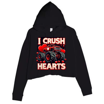 Valentines Day I Crush Hearts Crop Fleece Hoodie