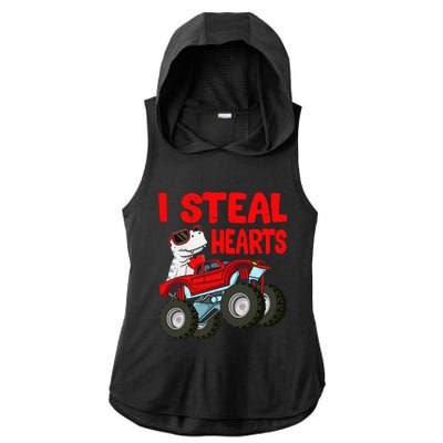 Valentines Day I Steal Hearts Funny Dino Trex Ladies PosiCharge Tri-Blend Wicking Draft Hoodie Tank