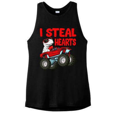 Valentines Day I Steal Hearts Funny Dino Trex Ladies PosiCharge Tri-Blend Wicking Tank