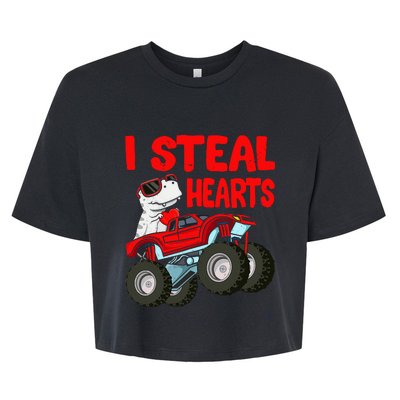 Valentines Day I Steal Hearts Funny Dino Trex Bella+Canvas Jersey Crop Tee