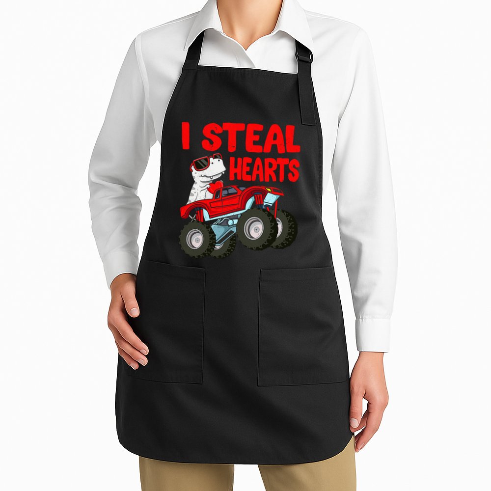 Valentines Day I Steal Hearts Funny Dino Trex Apron