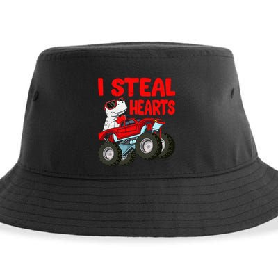 Valentines Day I Steal Hearts Funny Dino Trex Sustainable Bucket Hat