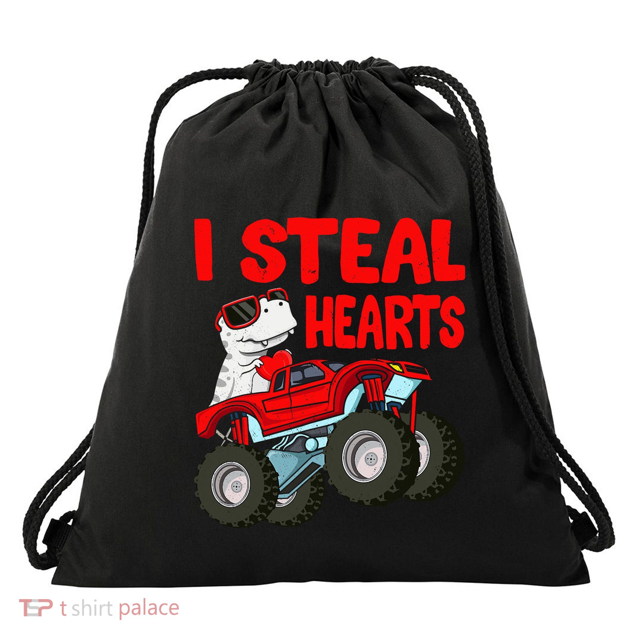 Valentines Day I Steal Hearts Funny Dino Trex Drawstring Bag