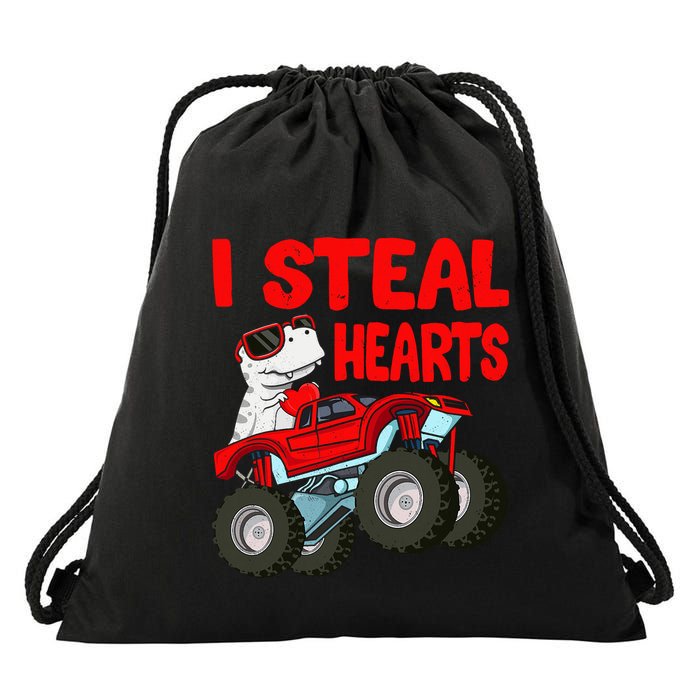 Valentines Day I Steal Hearts Funny Dino Trex Drawstring Bag