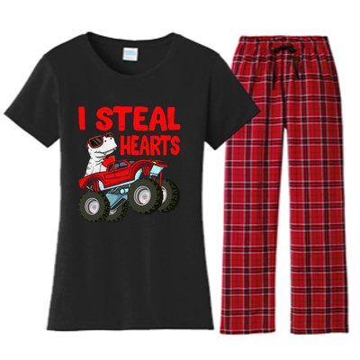 Valentines Day I Steal Hearts Funny Dino Trex Women's Flannel Pajama Set