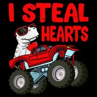 Valentines Day I Steal Hearts Funny Dino Trex Flat Bill Trucker Hat