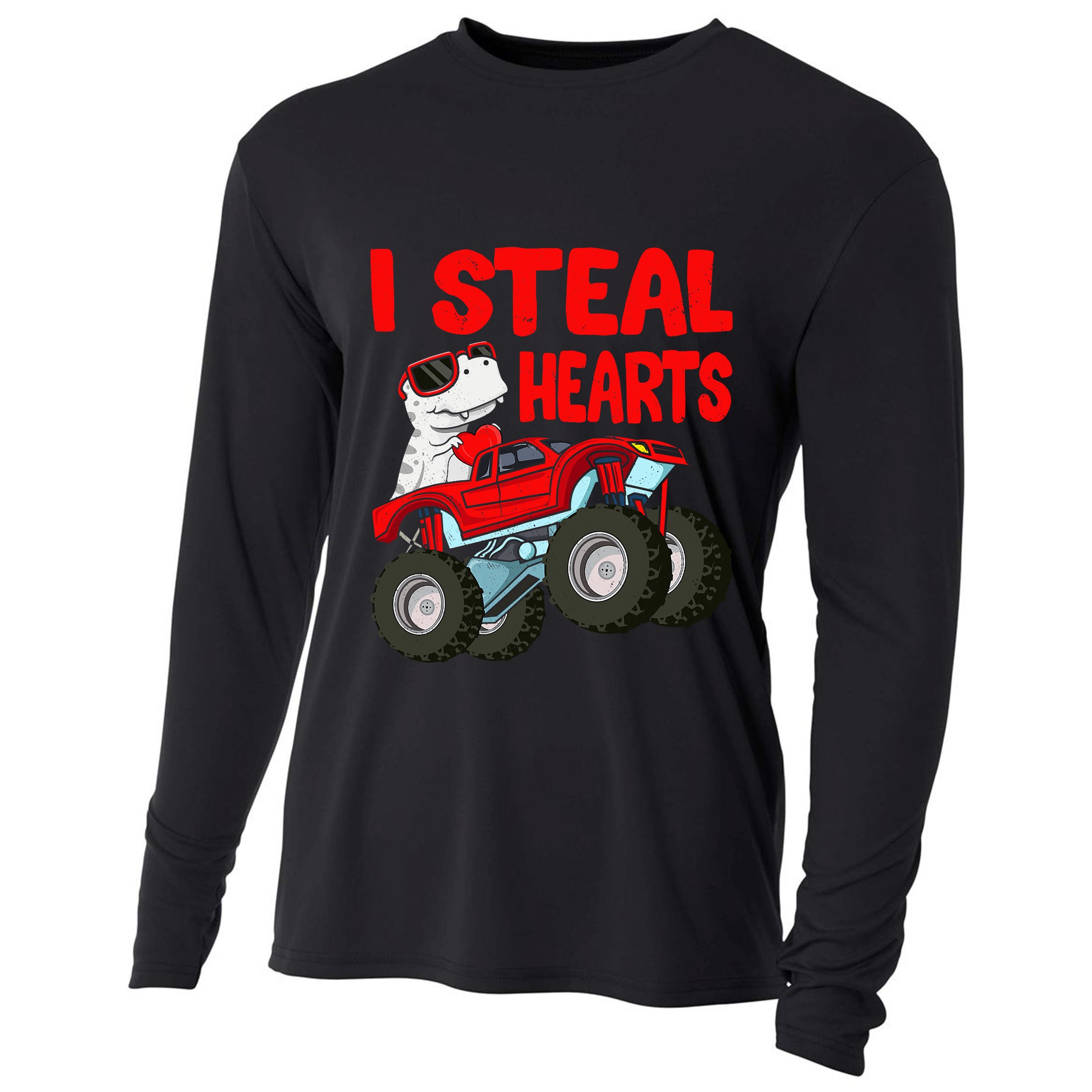 Valentines Day I Steal Hearts Funny Dino Trex Cooling Performance Long Sleeve Crew