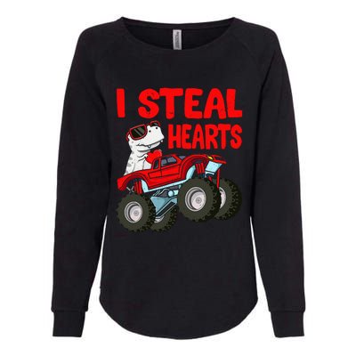 Valentines Day I Steal Hearts Funny Dino Trex Womens California Wash Sweatshirt