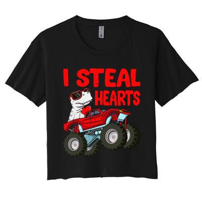 Valentines Day I Steal Hearts Funny Dino Trex Women's Crop Top Tee