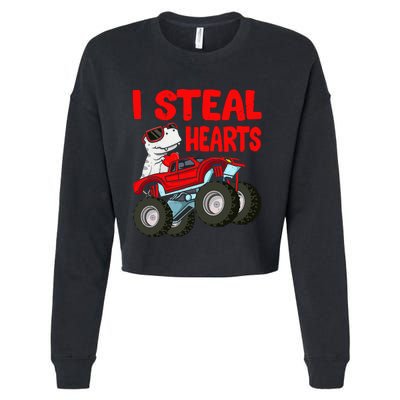 Valentines Day I Steal Hearts Funny Dino Trex Cropped Pullover Crew