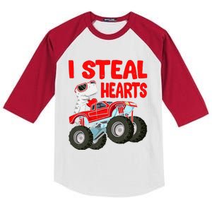 Valentines Day I Steal Hearts Funny Dino Trex Kids Colorblock Raglan Jersey