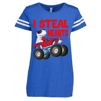 Valentines Day I Steal Hearts Funny Dino Trex Enza Ladies Jersey Football T-Shirt