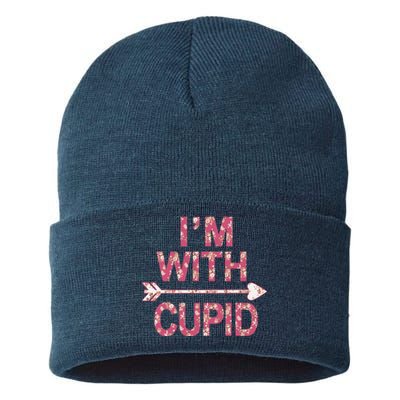 Valentine's Day I'm With Cupid Floral Graphic Sustainable Knit Beanie