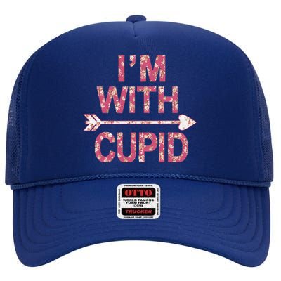 Valentine's Day I'm With Cupid Floral Graphic High Crown Mesh Back Trucker Hat