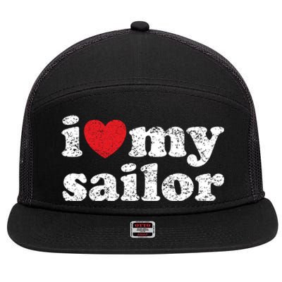 Vintage Distressed I Love My Sailor Meaningful Gift 7 Panel Mesh Trucker Snapback Hat